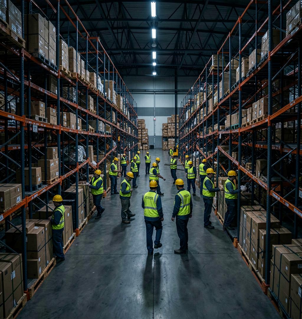 Equipe terceirizada da LD Serviços atuando em centro de distribuição